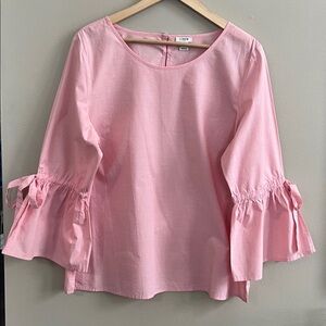 J Crew pink bow ruffled sleeve blouse size large